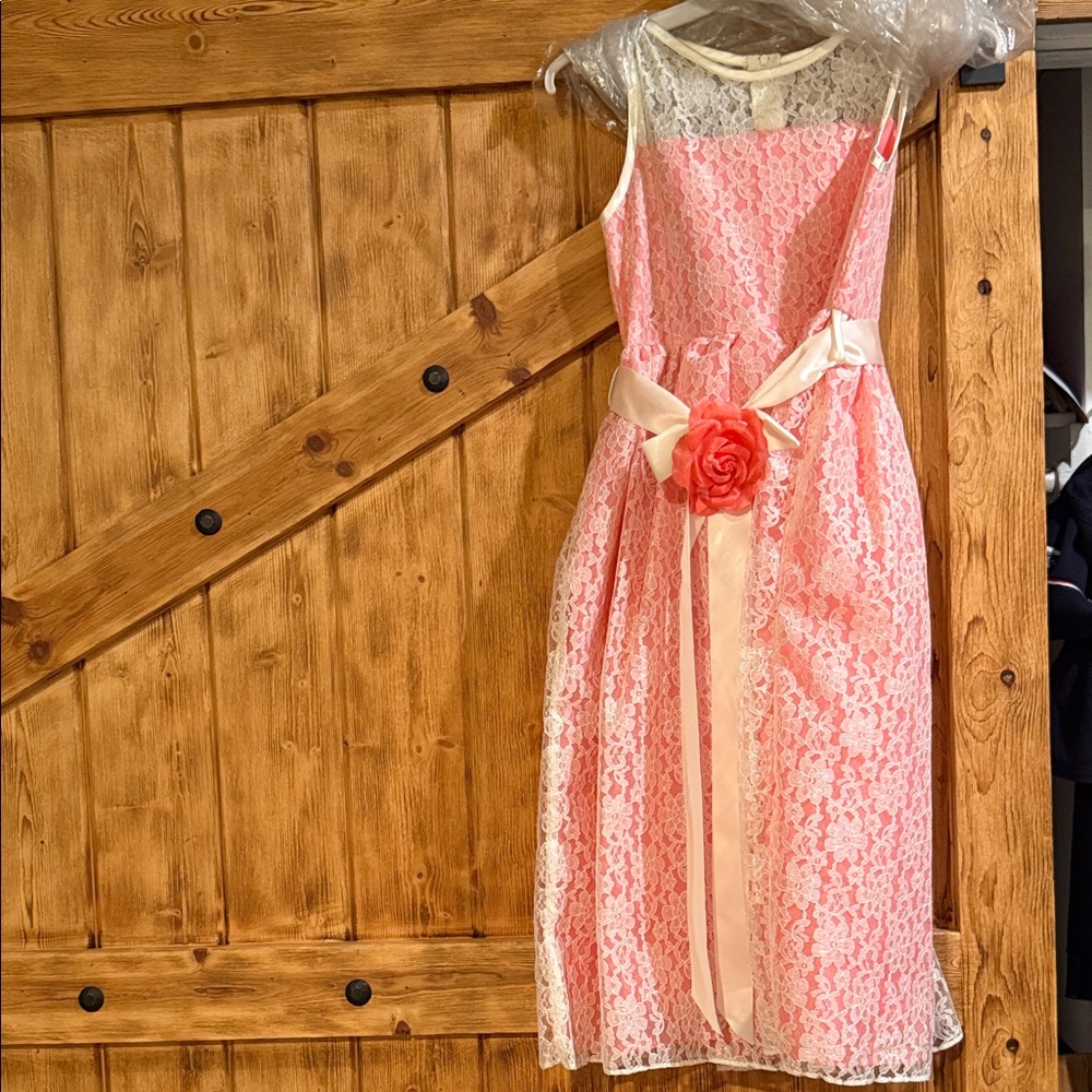 Pink Lace Kids Dress with Floral Accent